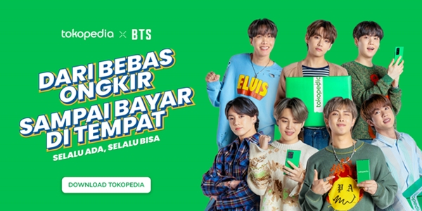 BTS sebagai brand ambassador Tokopedia Indonesia Sumber gambar dari Tokopedia.